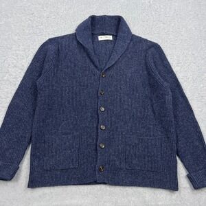 Line of Trade Cardigan Men's XXL Blue Shetland Wool Ribbed‎ Shawl Collar Sweater